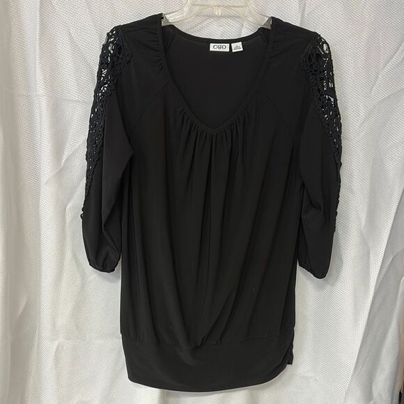 Cato Black Ruched 3/4 Sleeve Blouse - Picture 1 of 4